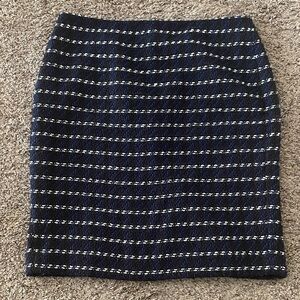 Ann Taylor Factory Tweed Black White Striped & Blue Stitching Skirt